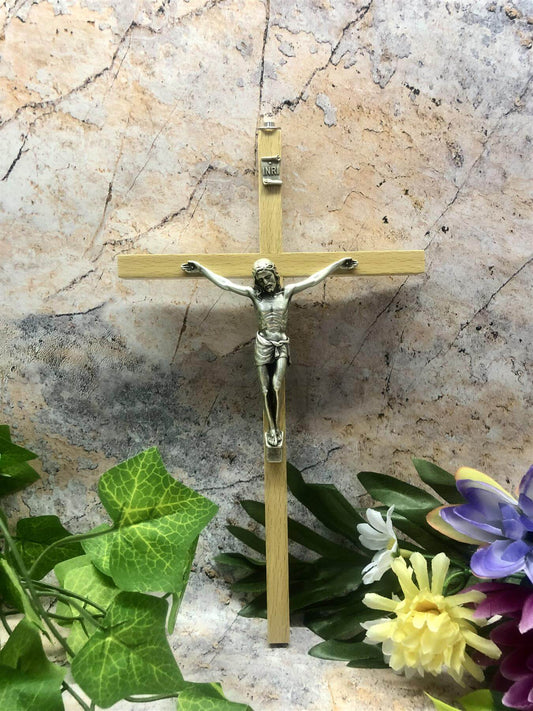 Classic Beech Wood Crucifix, Elegant Wall Hanging Cross, Spiritual Christian Decor, Religious Symbol, Devotional Accent, Inspirational Gift