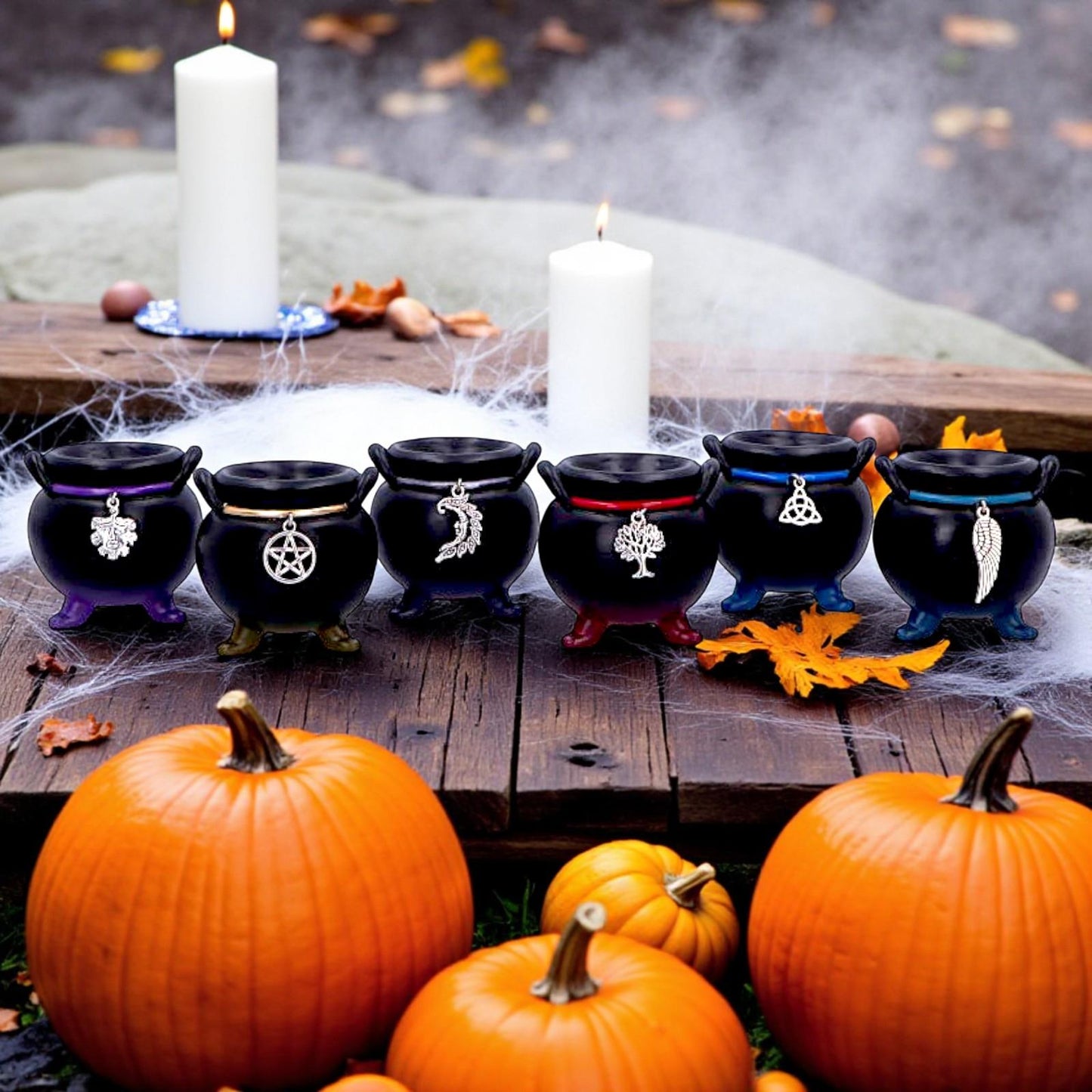 Positive Energy Cauldrons Set of 6 Mini Wiccan Altar Pagan Witchcraft Ornaments