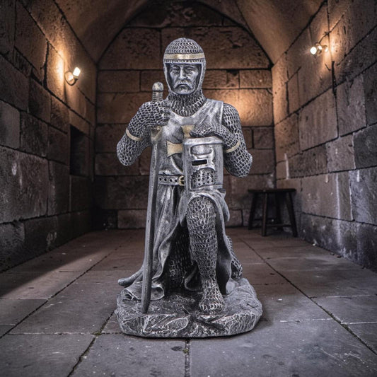 Medieval Knight Soldier Pledge Statue Figurine Ornament Kneeling Warrior Sword