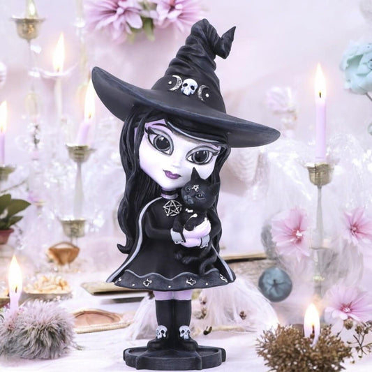 Cute Gothic Witch Figurine Spooky Halloween Art Decor Occult Collectible Gift