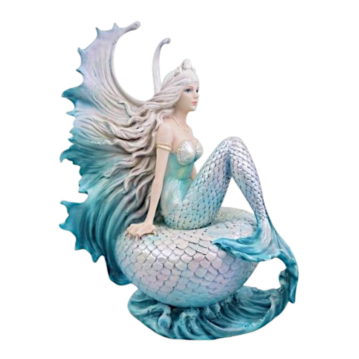Elegant Mermaid Sitting on Shell Resin Figurine – Fantasy Ocean Goddess Statue 25cm