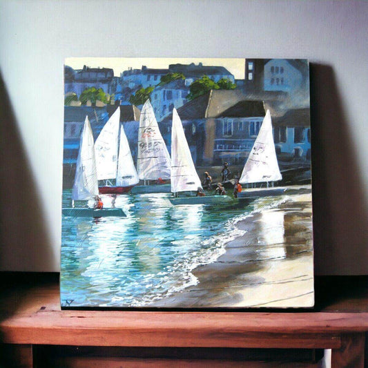 Sailboats Ceramic Picture Tile Judith Yates Nautical Seascape Art Coastal Decor-Osiris Craftworks