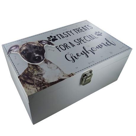 Greyhound Treat Box - Wooden Dog Storage Box for Tasty Treats