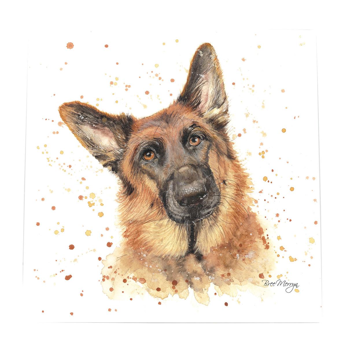 GERALD ALSATION German Shepherd Art Tile by Bree Merryn 20x20 cm – Wall Décor Ceramic Tile