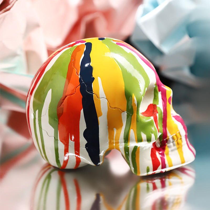 Creative Color Painted Skull Resin Crafts Sculpture Model