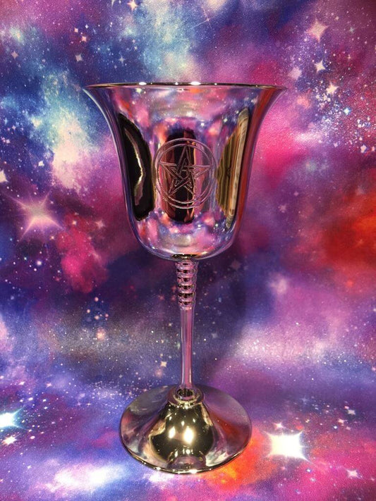 Silver Effect Pentagram Goblet Chalice Wiccan Pagan Ritual Altar Decoration