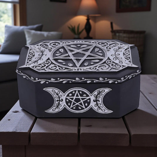 Hekate Goddess Box Triple Moon Pentagram Wiccan Pagan Altar Storage Chest Witchcraft Decor