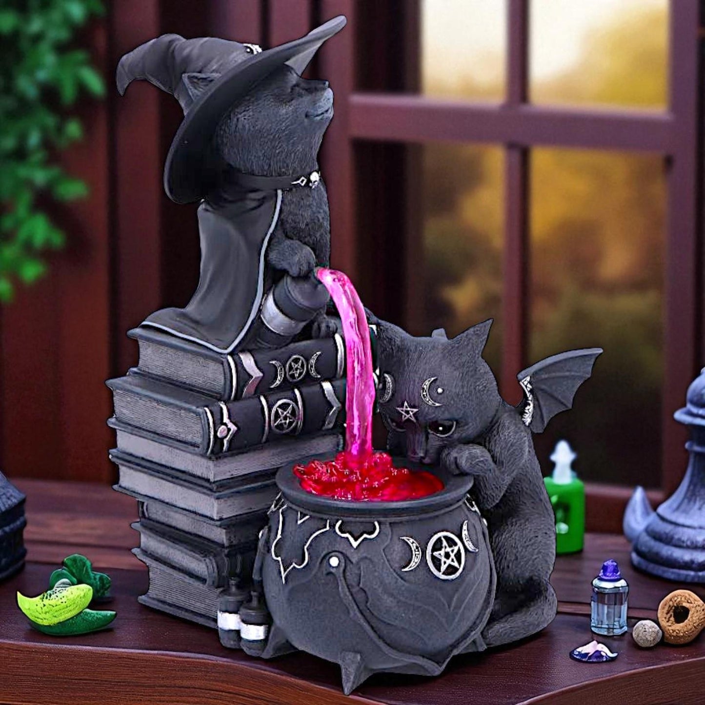 Gothic Curious Cauldron Figurine Cult Cuties Cats Brewing Magic Occult Ornament