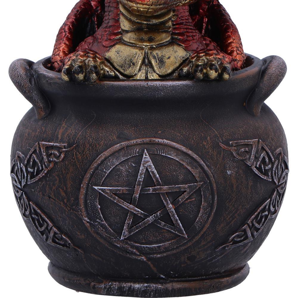 Red Dragon in Cauldron Figurine Gothic Witchcraft Fantasy Magical Creature Gift