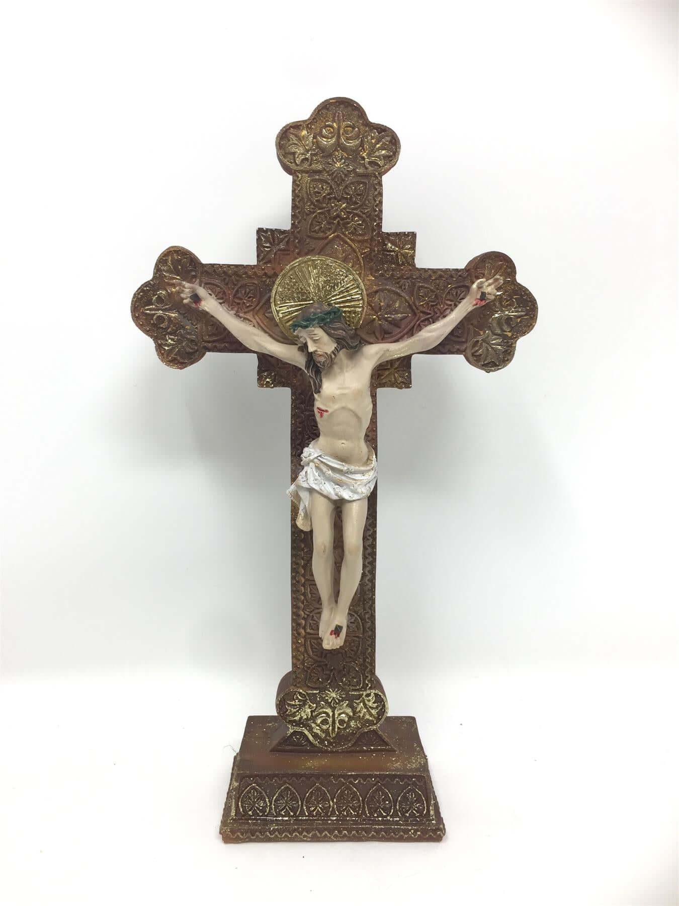 Freestanding Crucifix Resin Corpus Christi Jesus Christ Cross Religious Ornament Sculpture