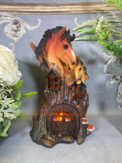 Novelty Horses House with Led Light Figurine Statue Ornament Horse Gift