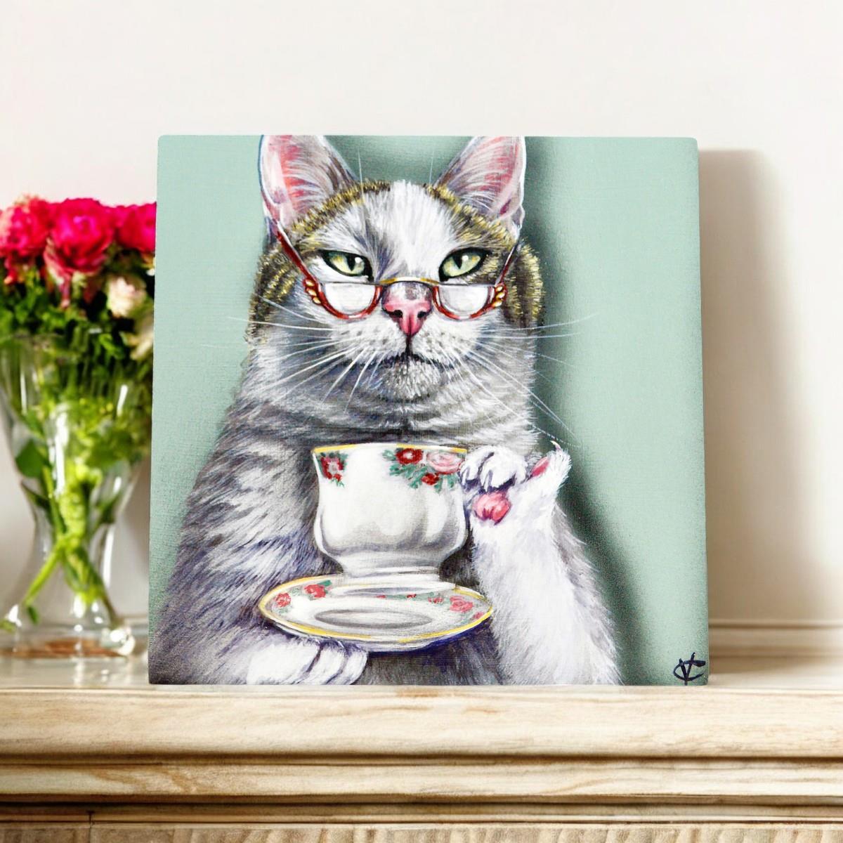 Margo Cat Ceramic Art Tile by Victoria Coleman - 20x20 cm Ready to Hang Wall Decor - Unique Gift Idea-Osiris Craftworks