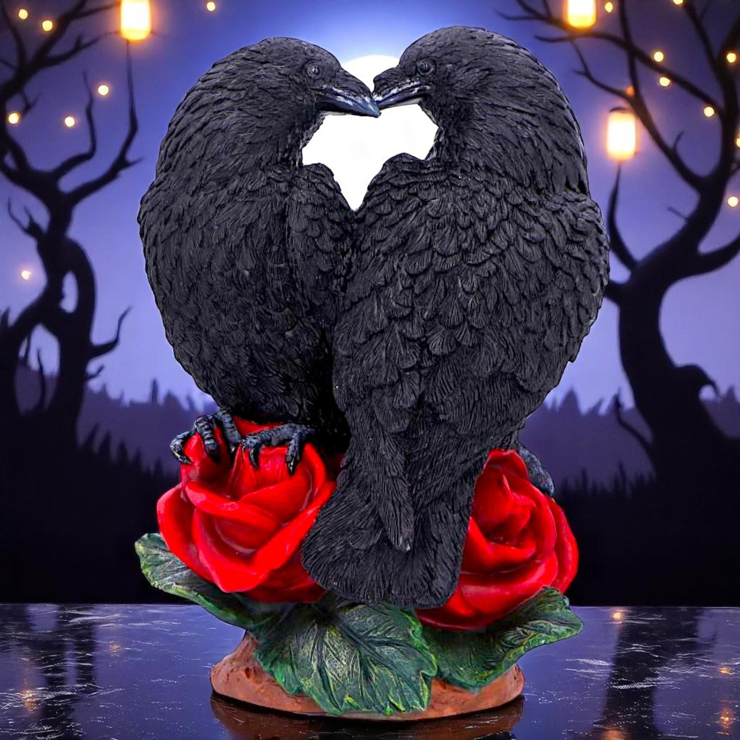 Gothic Raven Embrace Fantasy Figurine Mystical Crow Couple Romantic Statue Art