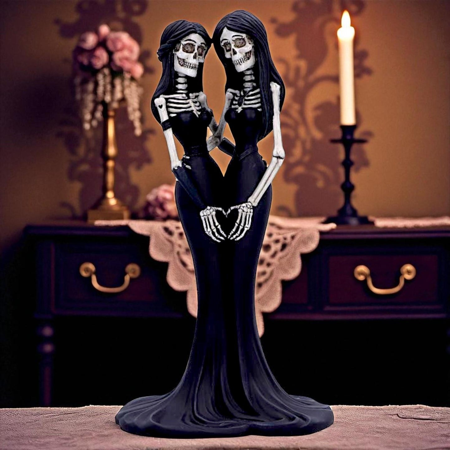 Gothic Couple Figurine Eternal Sisters Ornament Fantasy Macabre Decor Statue