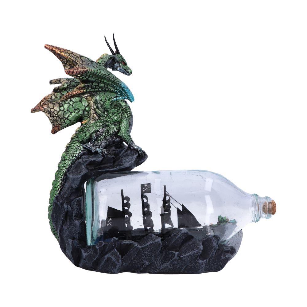 Majestic Green Dragon Figurine with Ship in a Bottle | Hand-Painted 22cm Resin Fantasy Decor | Mythical Collectible Ornament