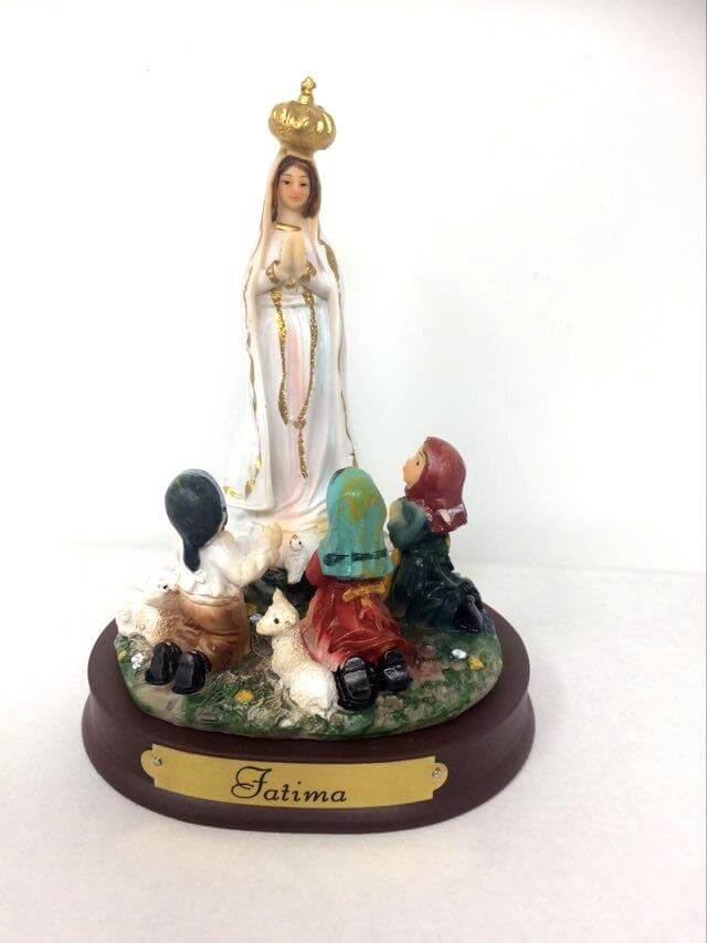 Blessed Virgin Mary Sculpture Our Lady of Fatima with Children Statue Ornament Figurine-Osiris Craftworks