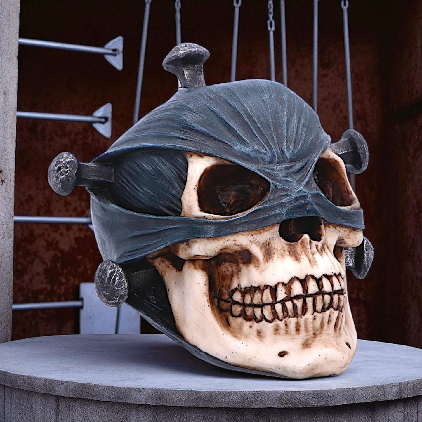 Macabre Nail Skull Figurine Gothic Style Halloween Prop Dark Symbolic Horror Art