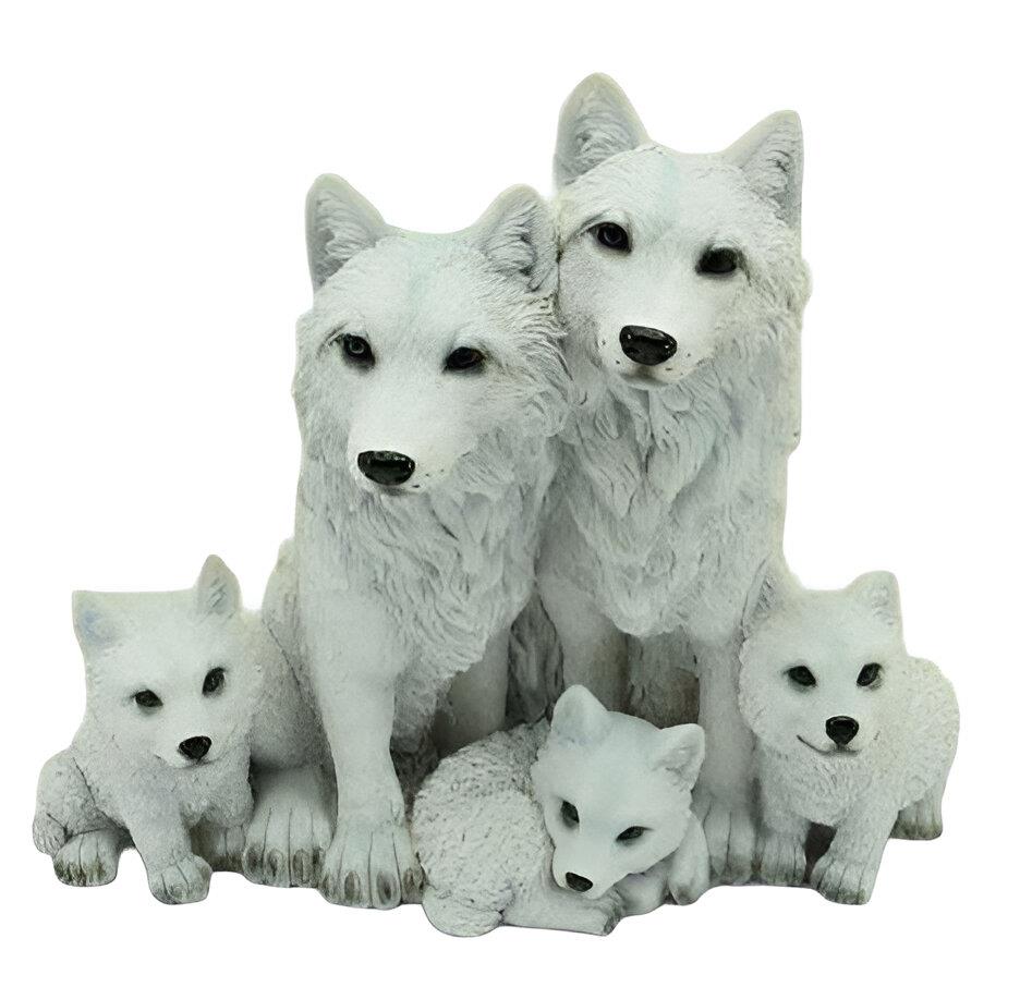 Wolves And Cubs Figurine Forest Animal Sculpture Wildlife Pack Collectible Statue
