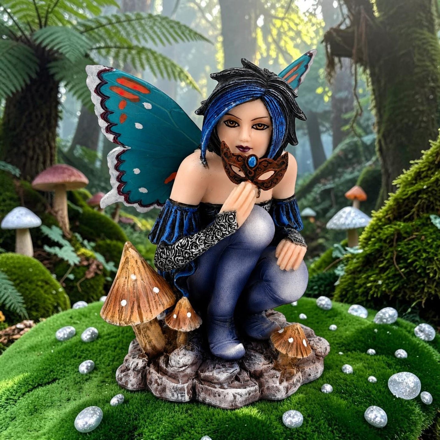 Gothic Fairy Figurine Butterfly Wings Masquerade Mask Fantasy Statue Ornament