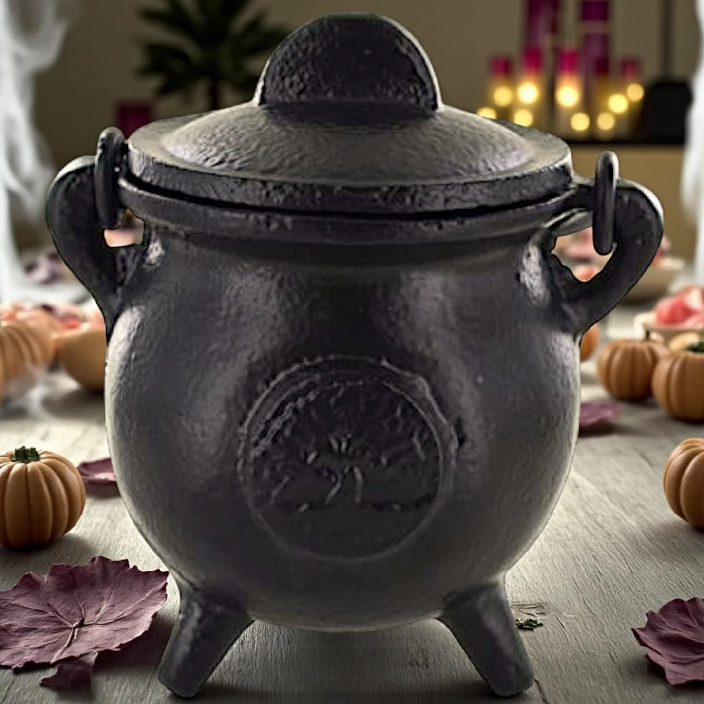 Cast Iron Tree of Life Cauldron Wiccan Altar Tool Pagan Witchcraft Ritual Burner