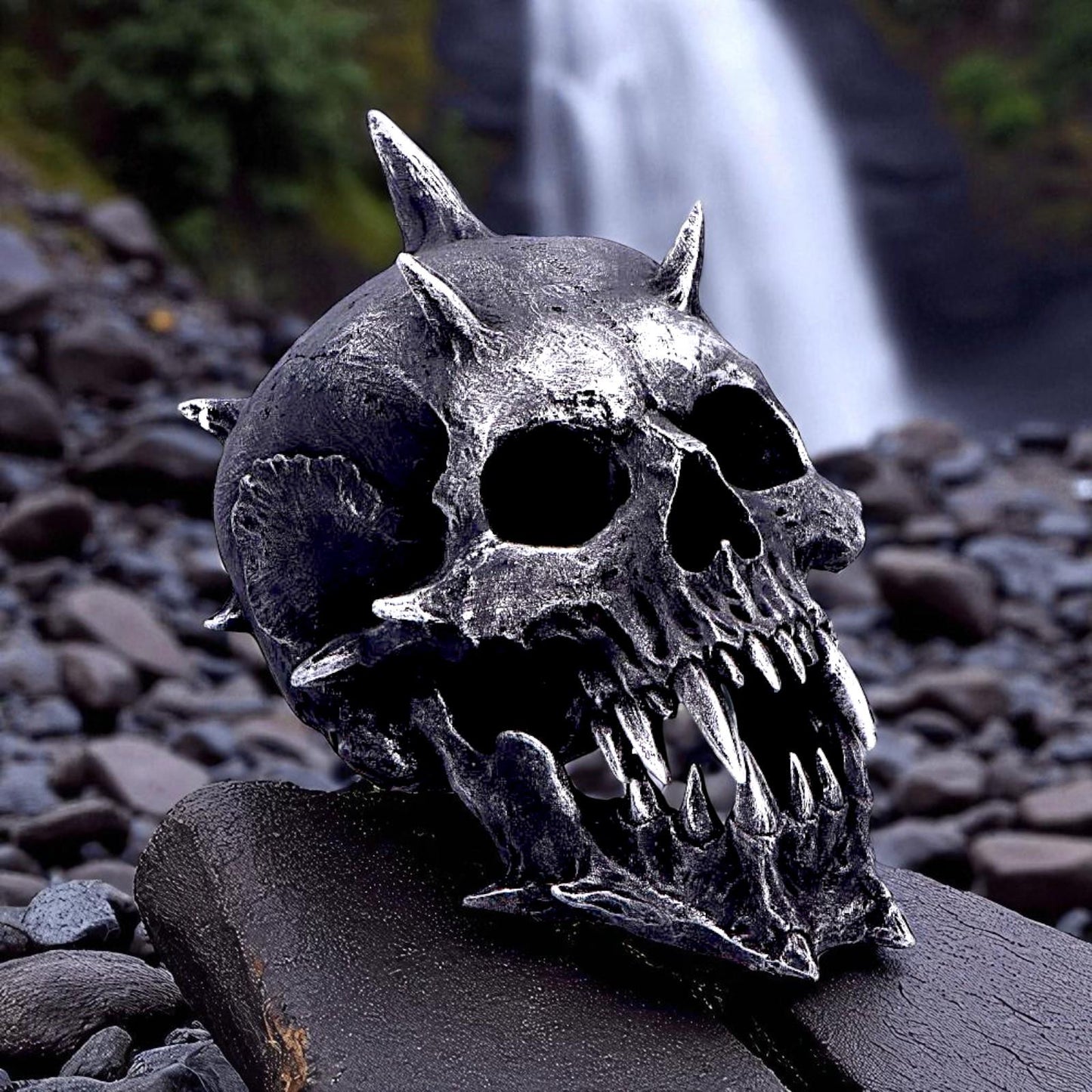 Gothic Spiked Demon Skull Figurine Fanged Horror Decor Halloween Scary  Statue