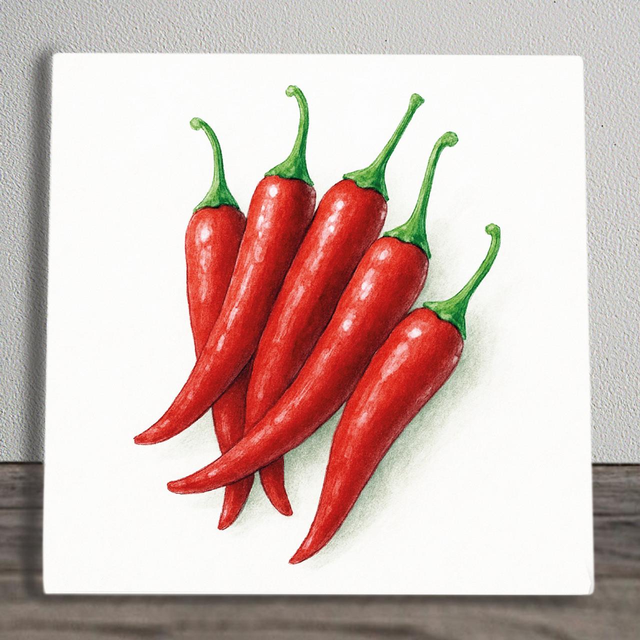 Red Spicy Chilli Ceramic Tile Artwork 20cm Kitchen Décor Hot Pepper Wall Plaque