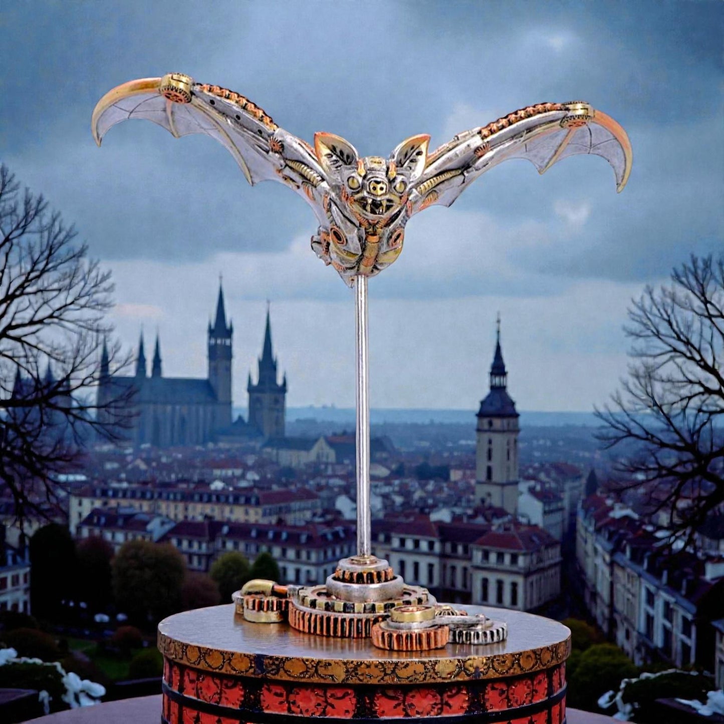 Mechanical Bat Statue Steampunk Ornament Gothic Creature Decorative  Display