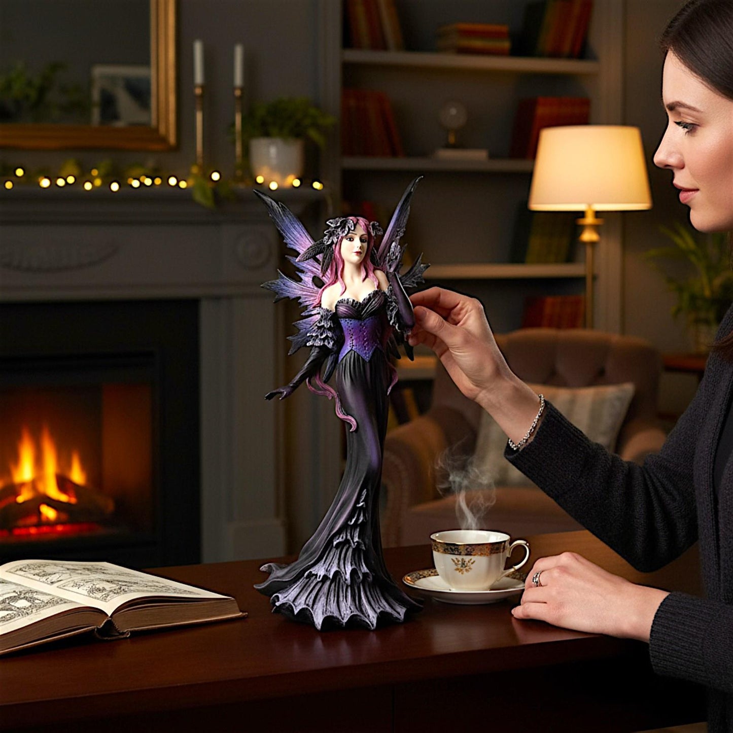 Gothic Fairy Figurine Purple Dark Fantasy Angel Statue Collectible Ornament Art