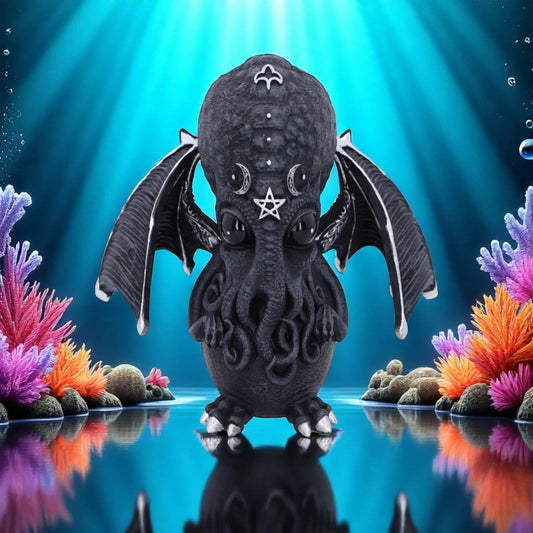 Cute Cthulhu Figurine 10.5cm | Gothic Mythical Creature Ornament | Winged Resin Decor