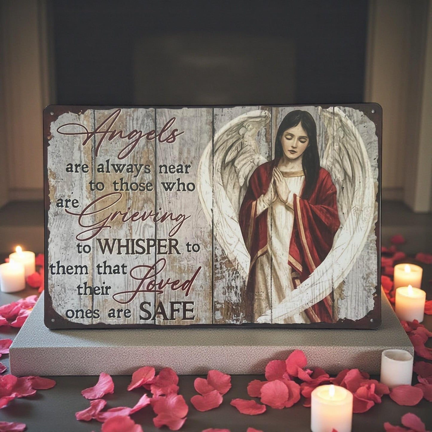 Angel Sympathy Memorial Wall Sign Rustic Inspirational Metal Plaque