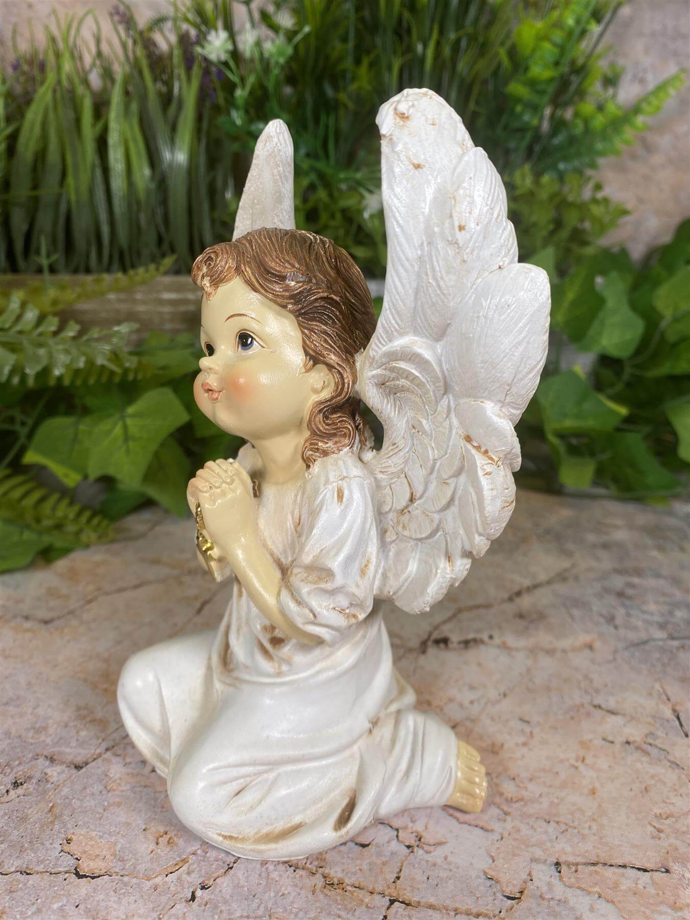 Handcrafted Guardian Angel Praying with Cross Statue Resin Sculpture-Osiris Craftworks