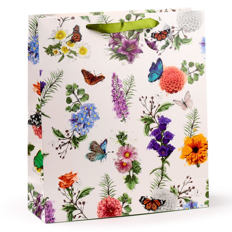 5x Extra Large Gift Bags - Butterfly Meadows Nature Design with Handles & Tag