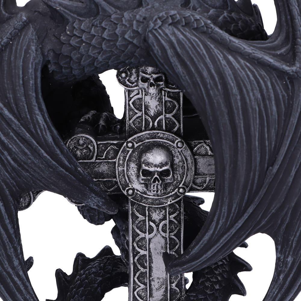 Anne Stokes Gothic Guardian Dragon Cross Candle Holder 26.5cm - Gothic Decor