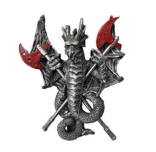 Dragon Wall Plaque with Battle Axes | 21cm Resin Fantasy Decor | Gothic Dragon Emblem