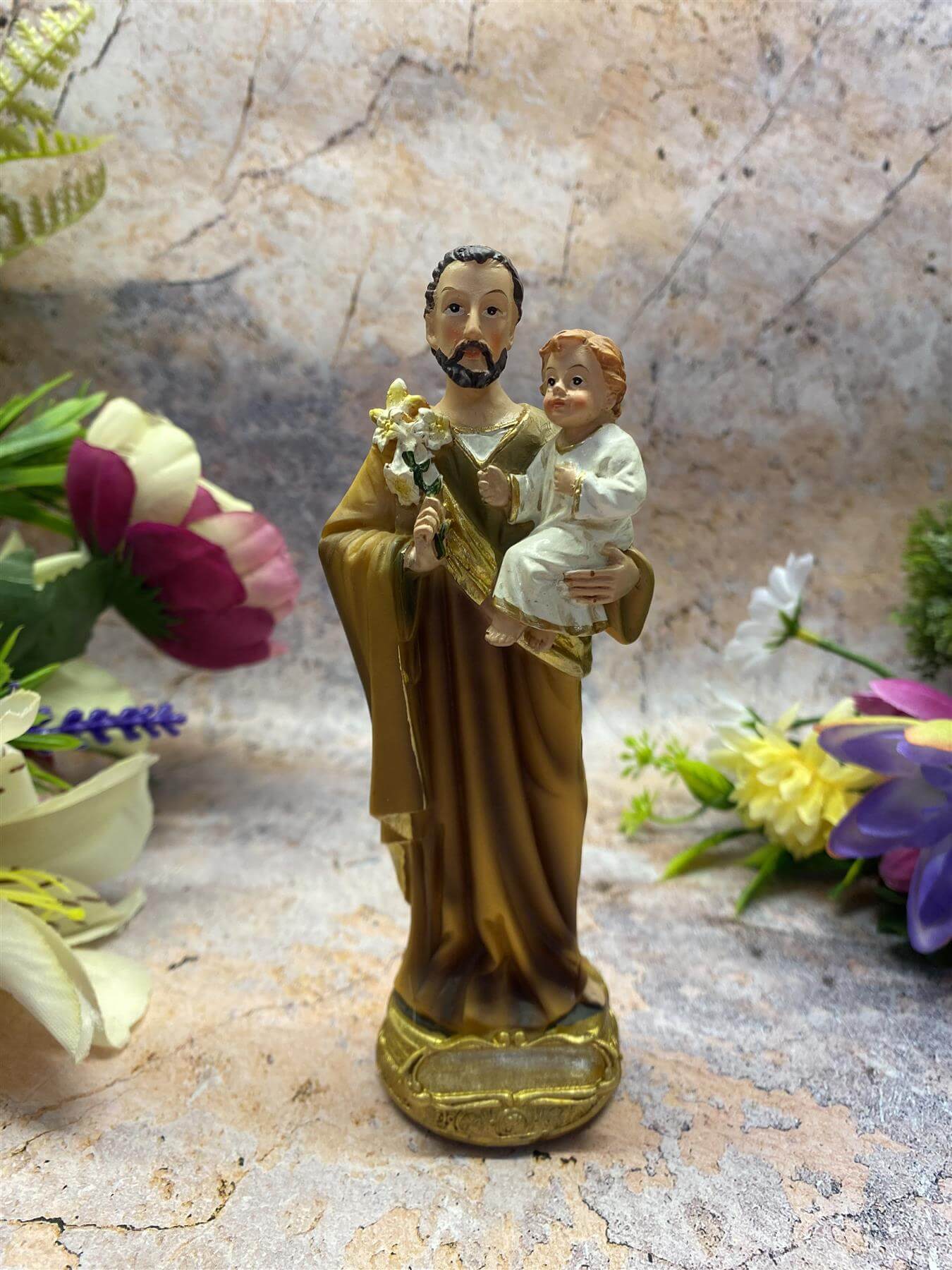 Saint Joseph with Child Jesus Resin Statue, Spiritual Catholic Decor, Fatherly Devotion-Osiris Craftworks