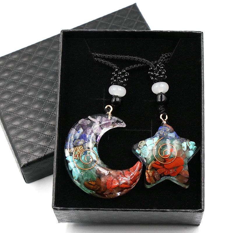 Natural Crystal Set Colorful Gravel Resin Moon
