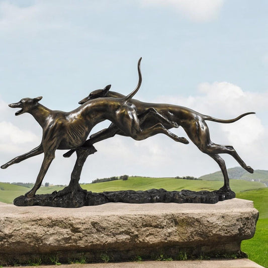 Elegant Bronze Finish Greyhound Racing Sculpture by David Geenty - Dynamic Resin Artwork