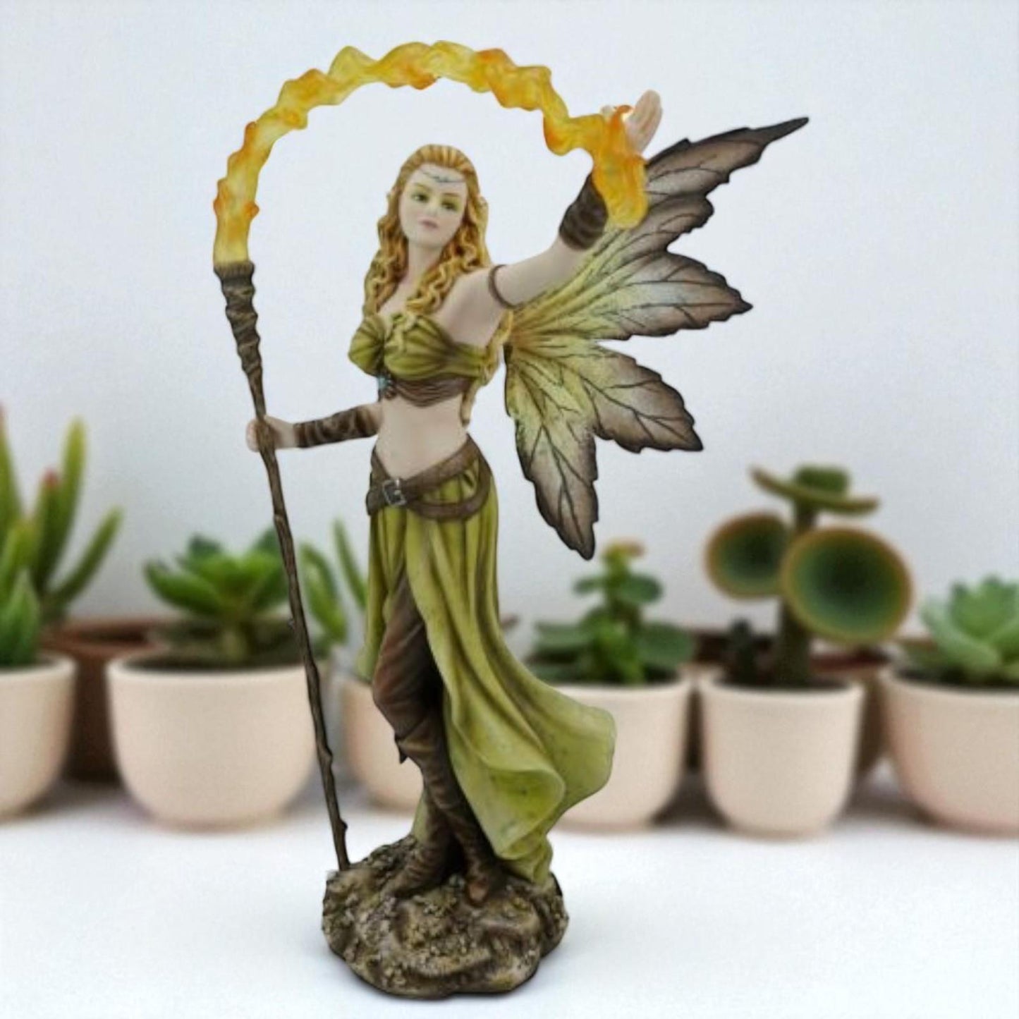 Fire Element Fairy Figurine 36.5cm Hand Painted Resin Sculpture Fantasy Magic Decor