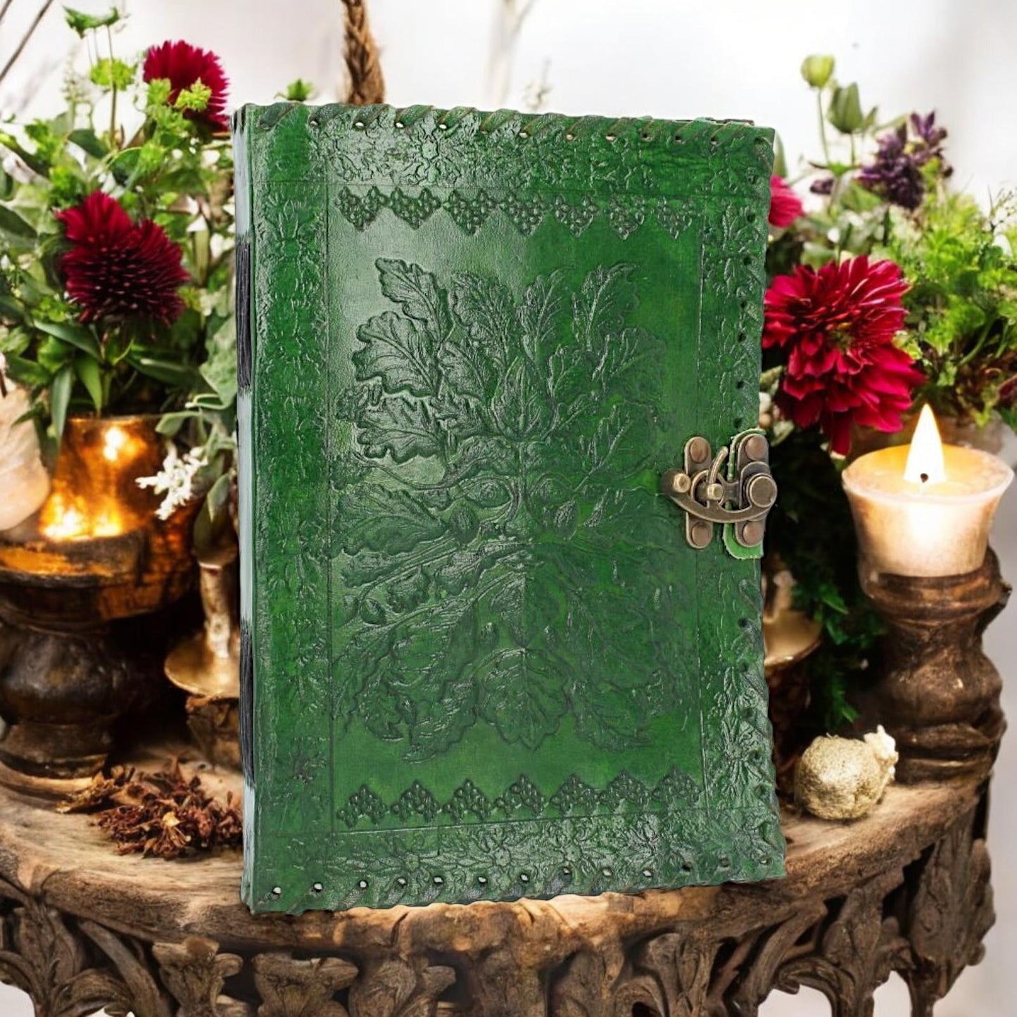 Green Man Leather Journal Book of Shadows Tree Man Wiccan Pagan Gift