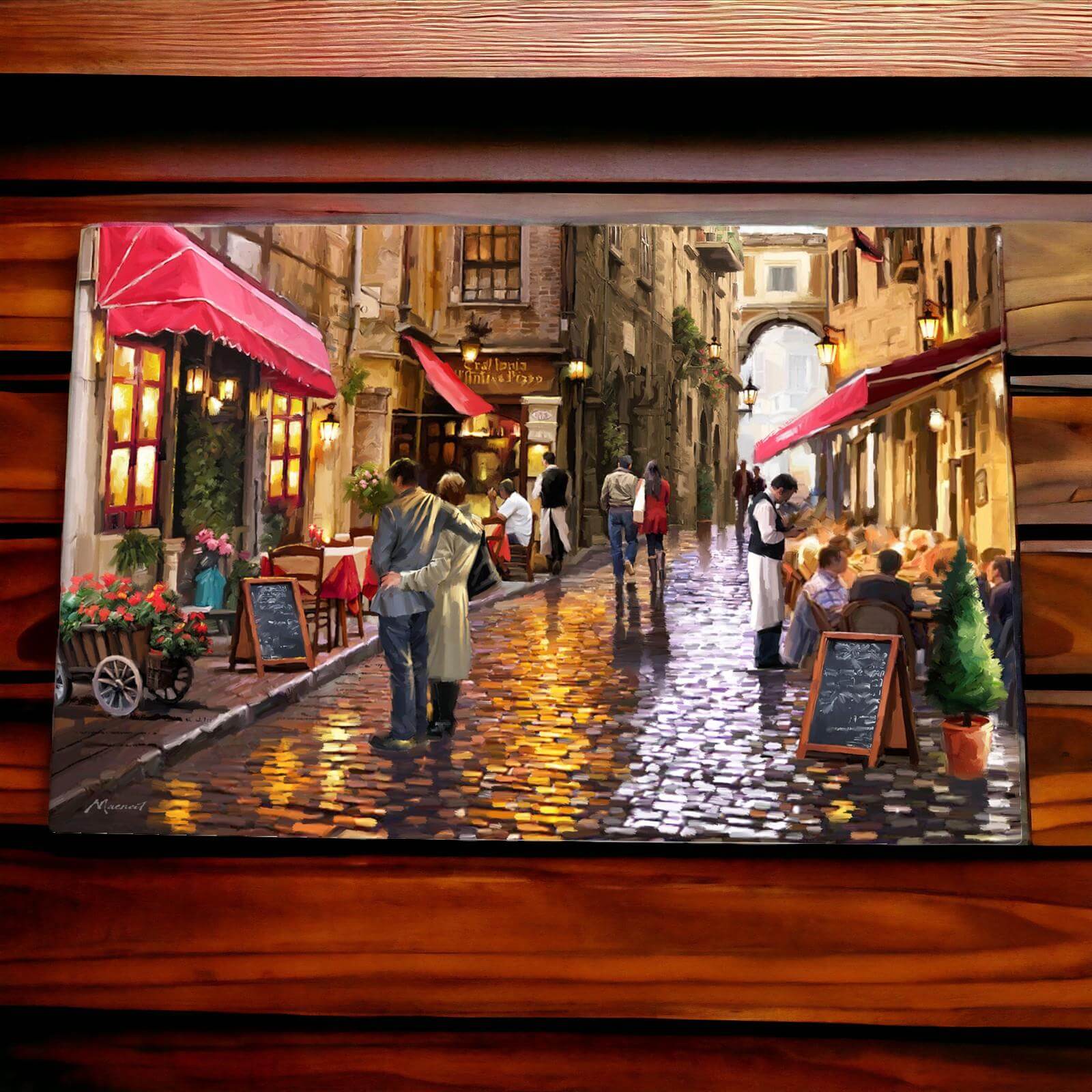 Macneil Studios CAFE STREET Ceramic Wall Art Tile Cityscape Painting Decor-Osiris Craftworks