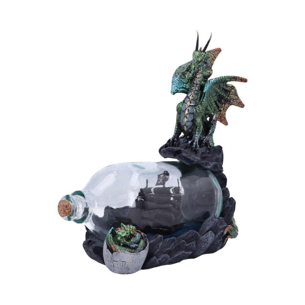 Majestic Green Dragon Figurine with Ship in a Bottle | Hand-Painted 22cm Resin Fantasy Decor | Mythical Collectible Ornament