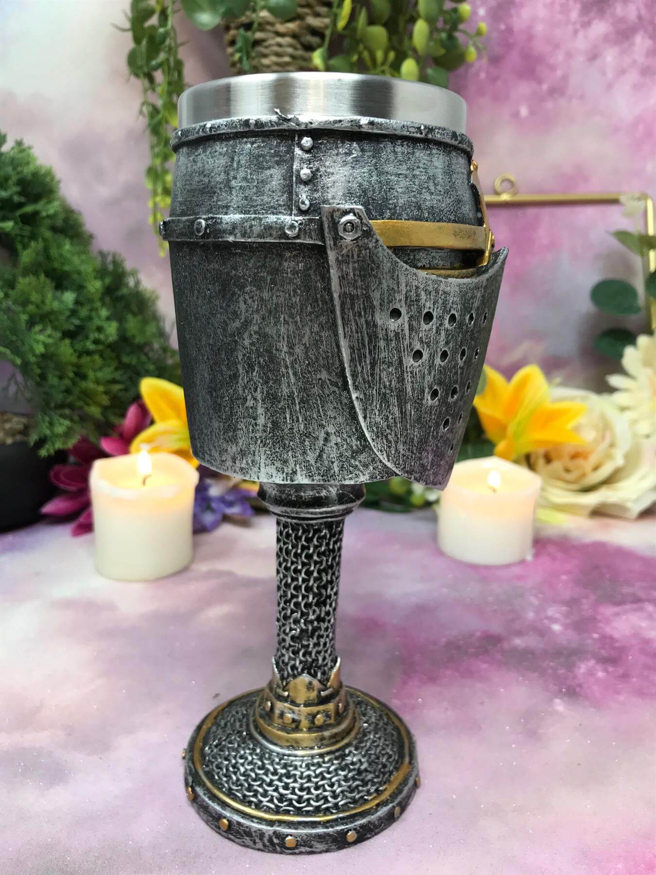 Knight Helmet Goblet Templar Chalice Crusader Gothic Decor Medieval Style Ornament