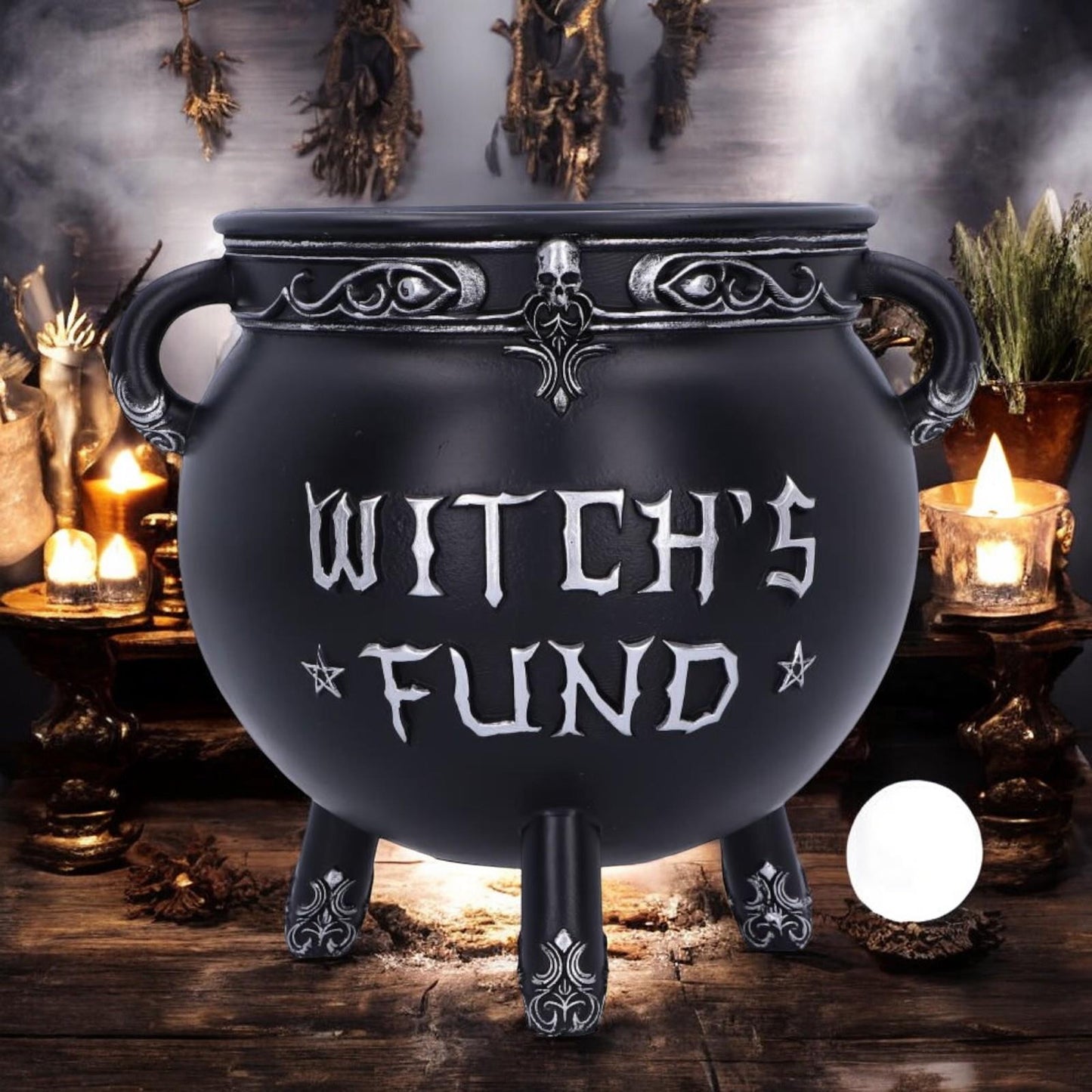 Witch's Fund Cauldron Money Box 16.5cm | Gothic Wiccan Resin Decor | Hand-Painted