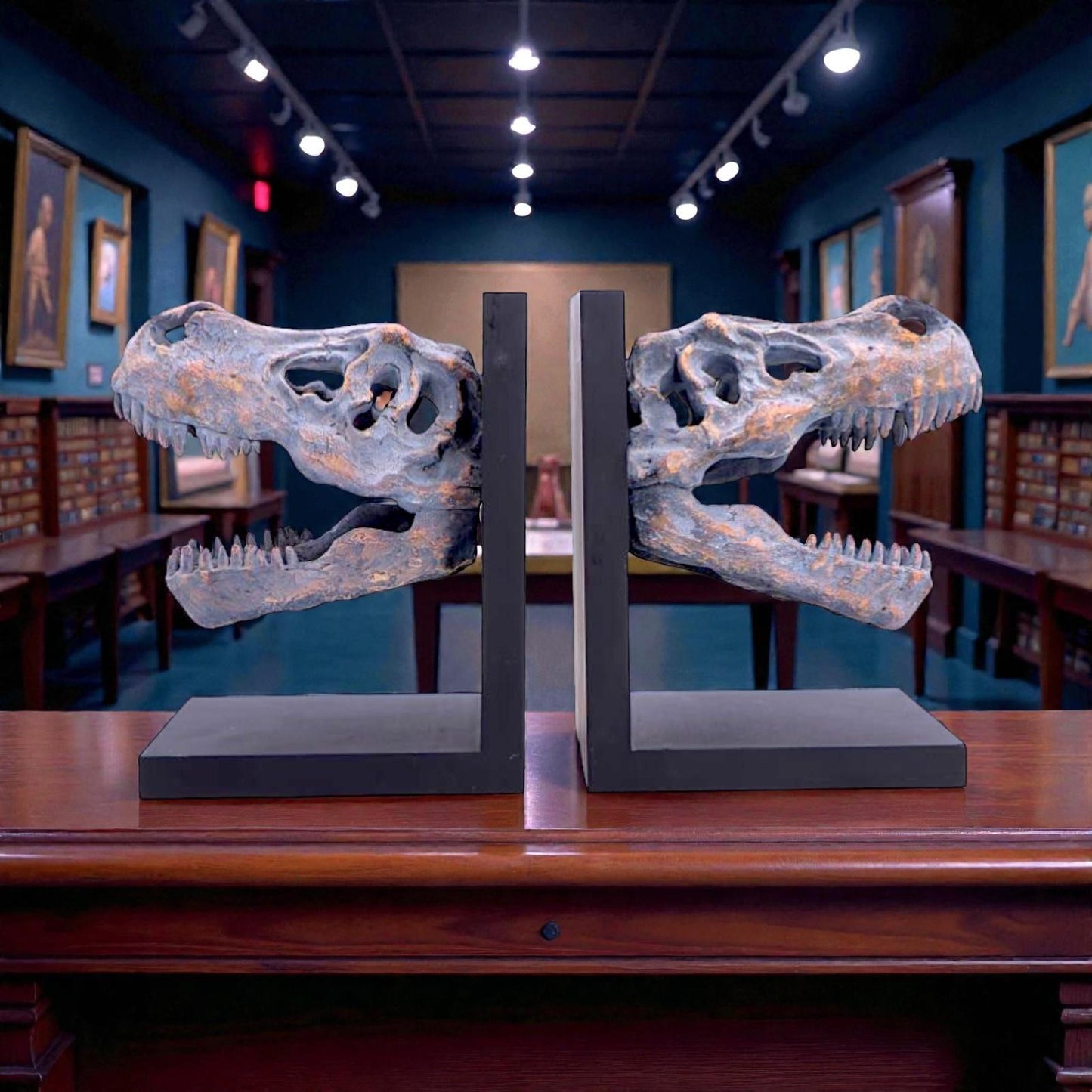 Tyrannosaurus Rex Skull Bookends Dinosaur Skeleton Display Jurassic Decor
