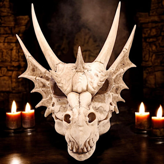 Large Dragon Skull Sculpture - Gothic Mythical Decor Resin Figurine