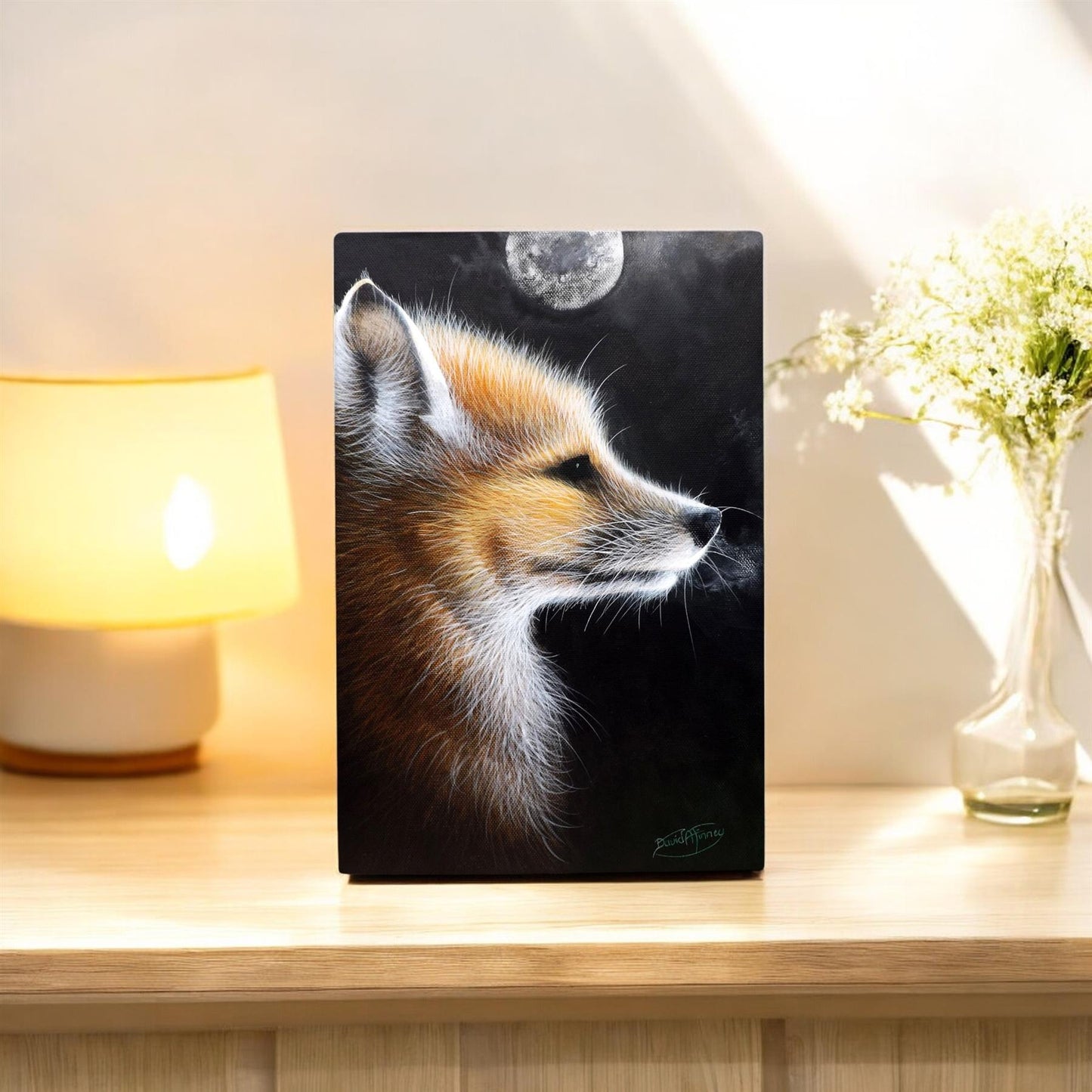 FOX IN MOON LIGHT Ceramic Art Tile by D.Finney | 30x20 cm Wall Hanging | Ready to Hang