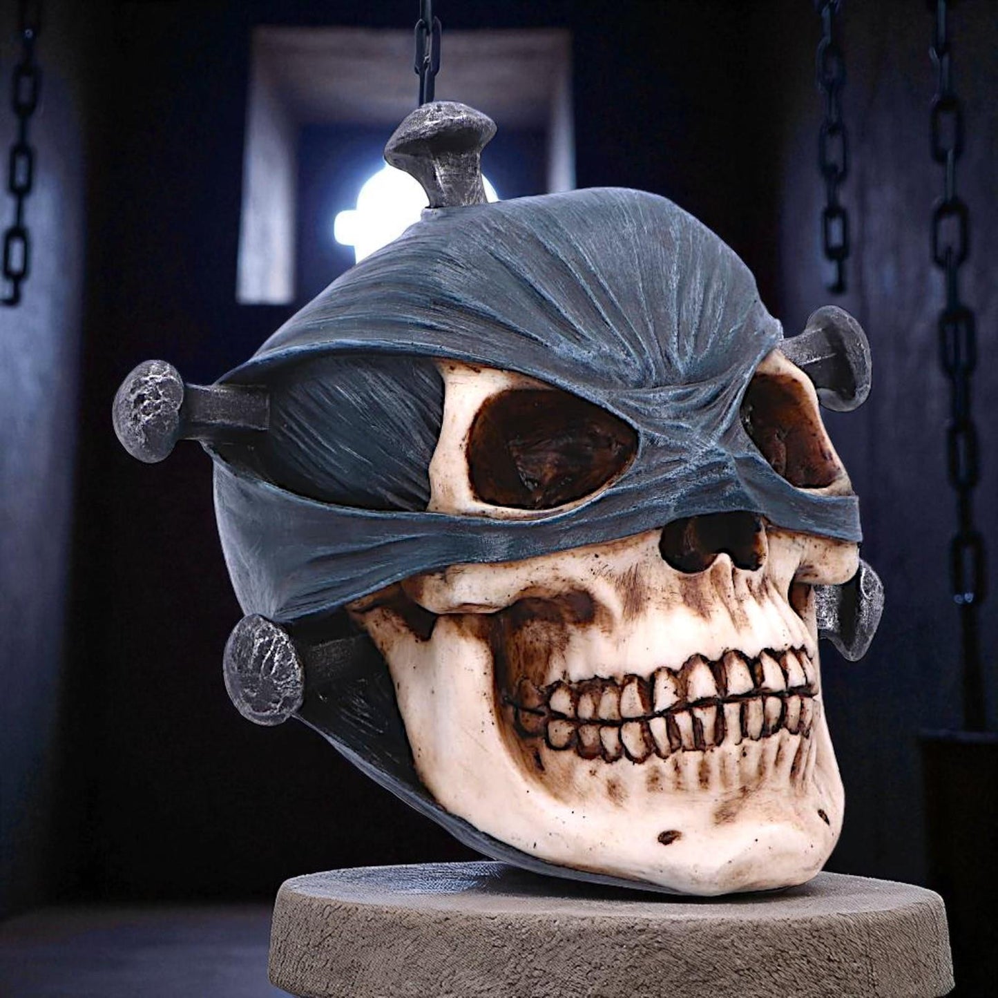 Macabre Nail Skull Figurine Gothic Style Halloween Prop Dark Symbolic Horror Art