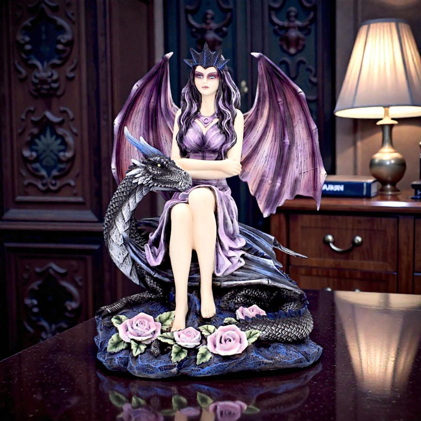 Enchantress Fairy Figurine Fantasy Gothic Dragon Rider Purple Wings Mythical Art