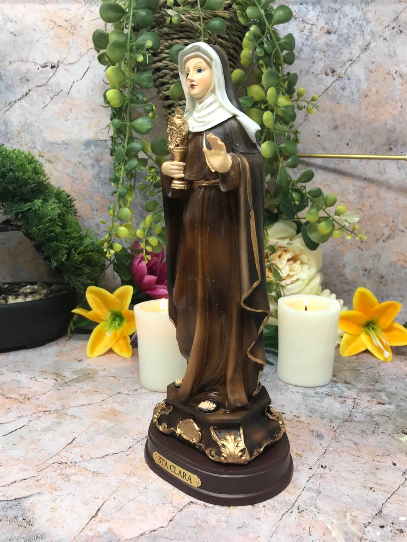 Saint Clare of Assisi Statue Catholic Saint Sculpture Religious Santa Clara Ornament Figurine for Home or Chapel