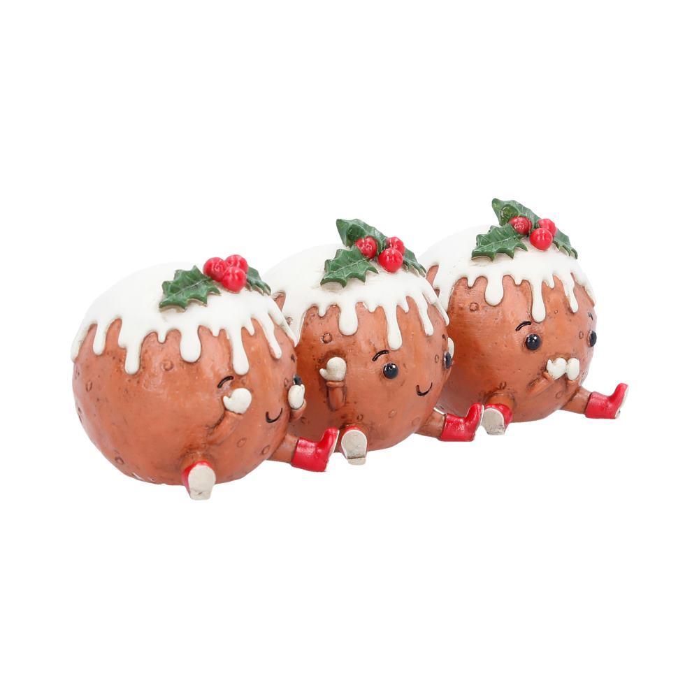 Christmas Pudding Figurine Set 3 See Hear Speak No Evil Cute Festive Shelf Decor